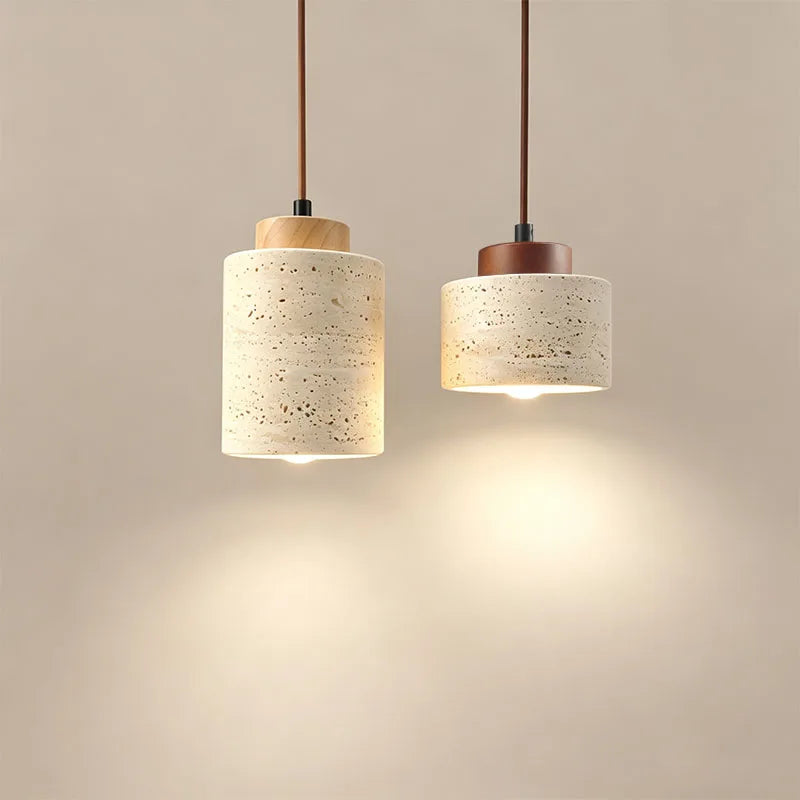 lampe suspendue pierre beige brun texture marbrée moderne minimaliste câble cuir marron ampoule E27