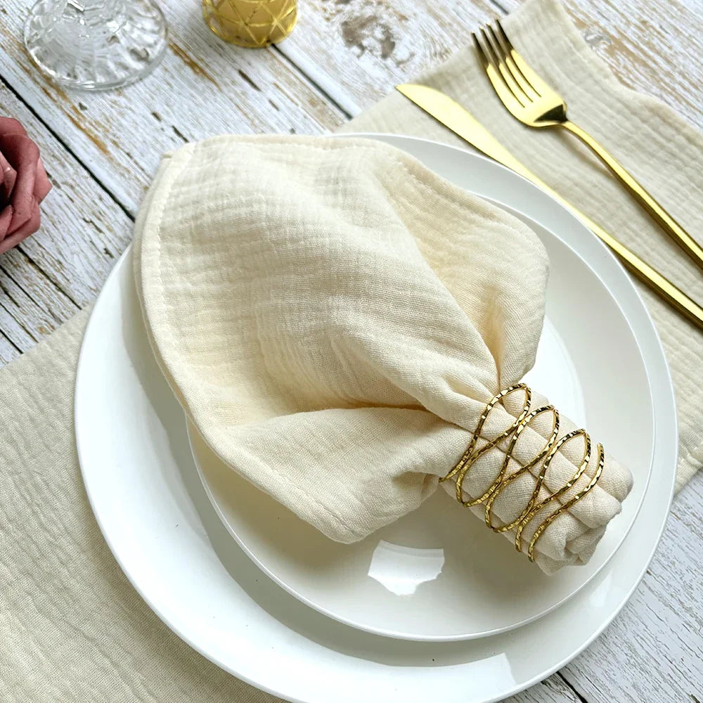 serviettes tissu coton double gaze multicolore boho chic bordure frangée réutilisable maison fête
