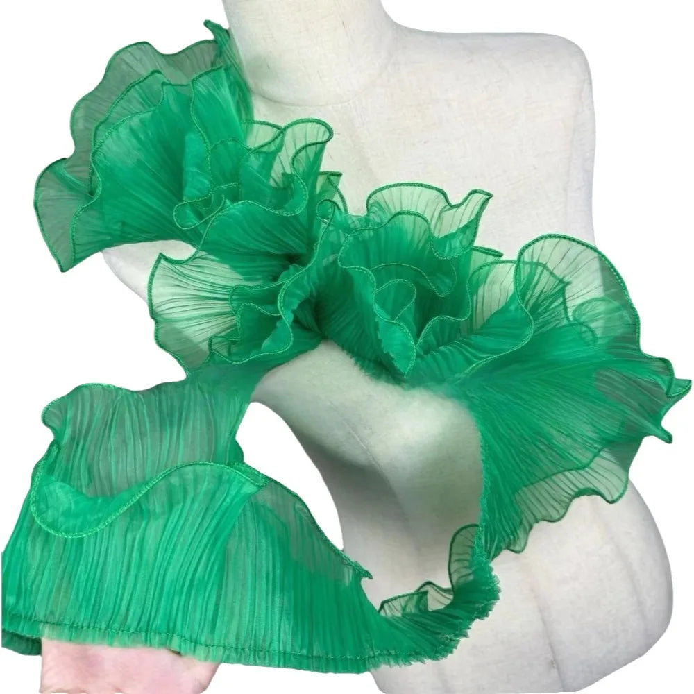 tissu plissé rose clair vert fluo bleu décoration élégante semi transparent fronces dentelle polyester