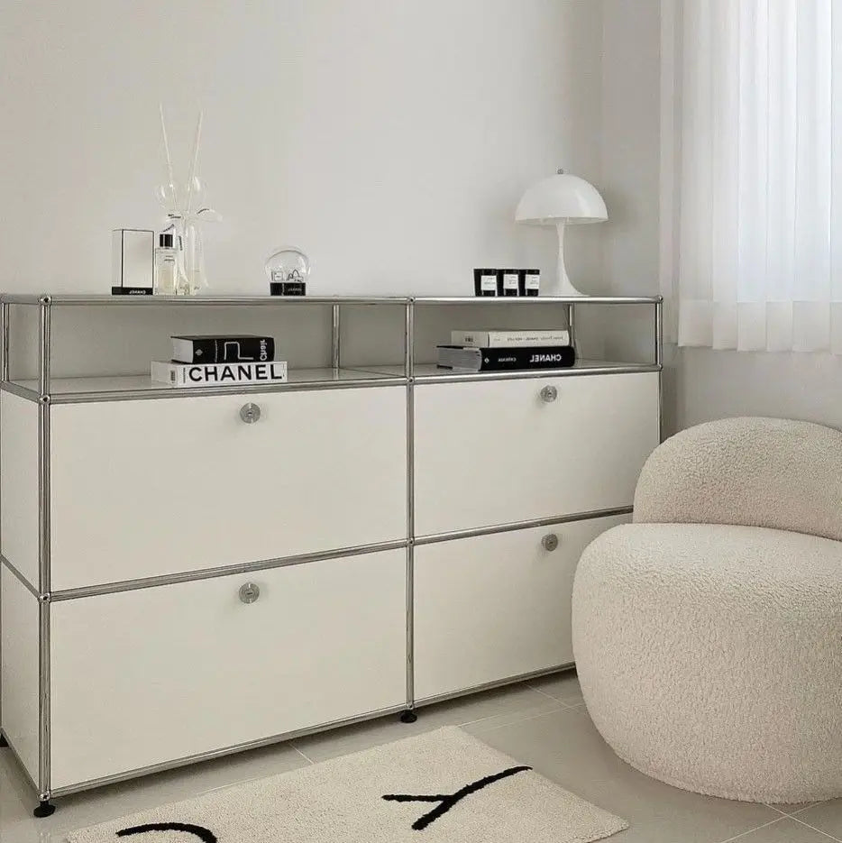 meuble tiroirs blanc moderne poignées multifonction salon chambre coucher