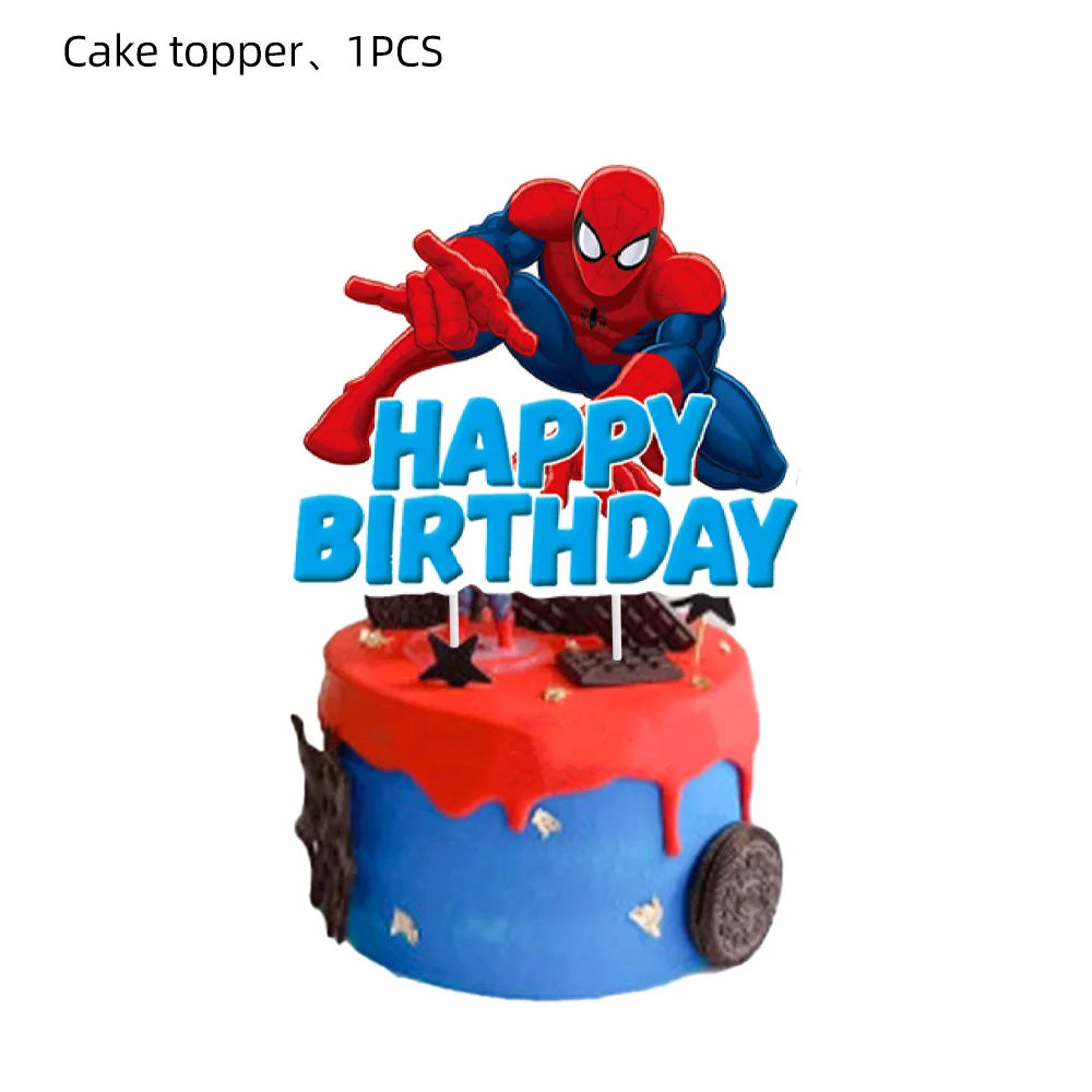 ensemble décoration anniversaire spider man vaisselle jetable nappe assiettes gobelets banderole ballons rouges