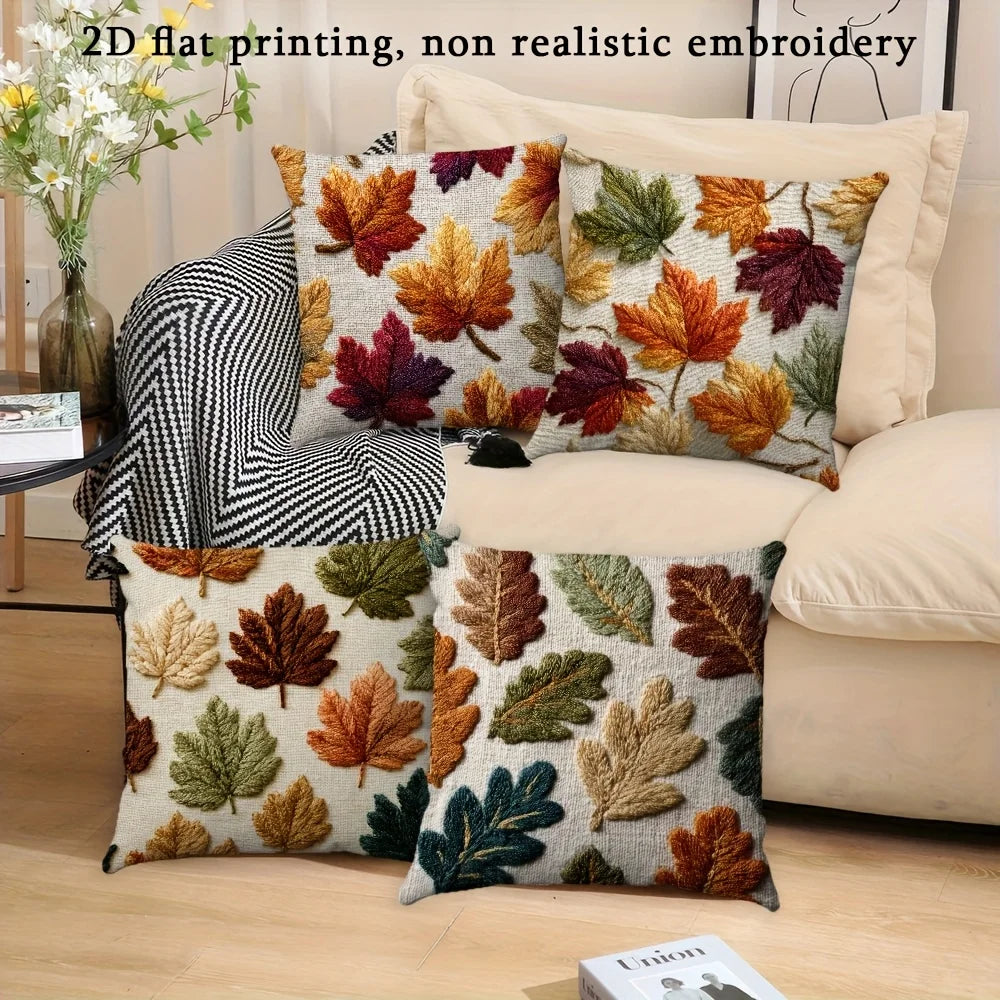 taies d'oreiller automne feuilles colorées campagnard beige polyester 45x45cm opacité