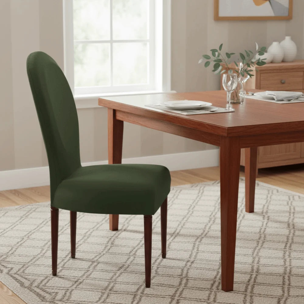 Housse chaise velours couleurs unies moderne adhésif protection siège polyester coton gris marron vert