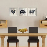 tableaux decoratifs rustiques motifs alimentaires animaux fermiers fond bois texturé blanc cassé noir chêneclair