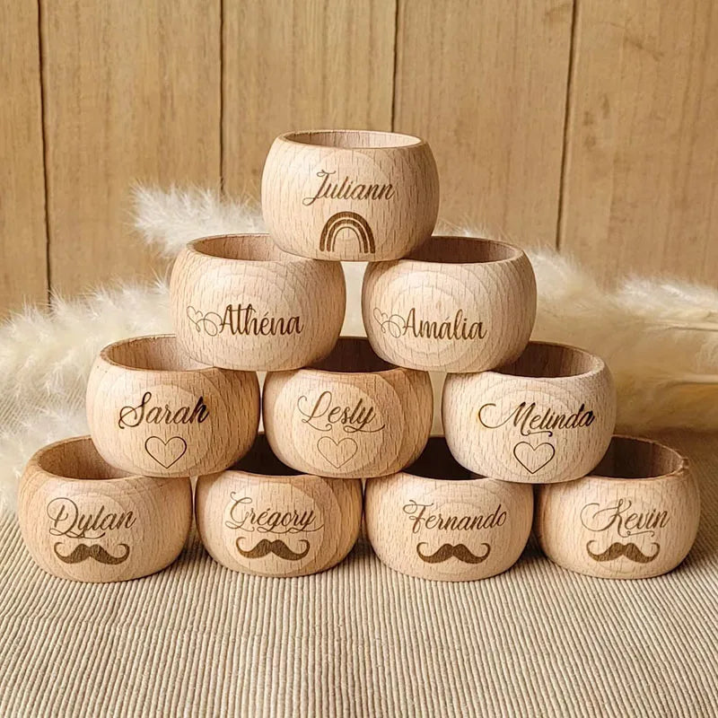 Anneau de serviette en bois avec lettres pour mariage personnalisé