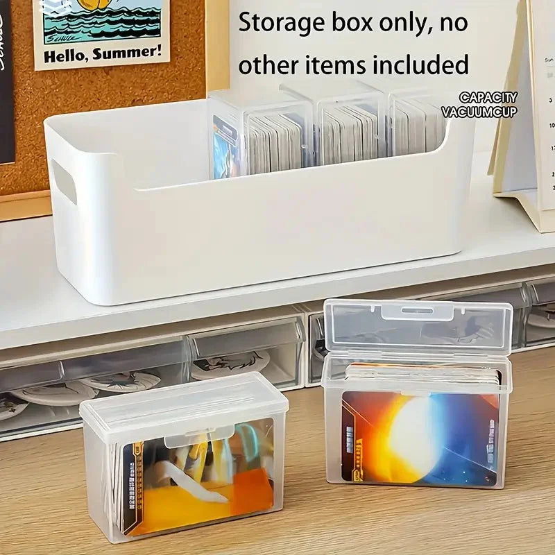 boîtes rangement cartes blanc transparent modernes compartiments anti poussière durable poignées sécurité élégance organisation
