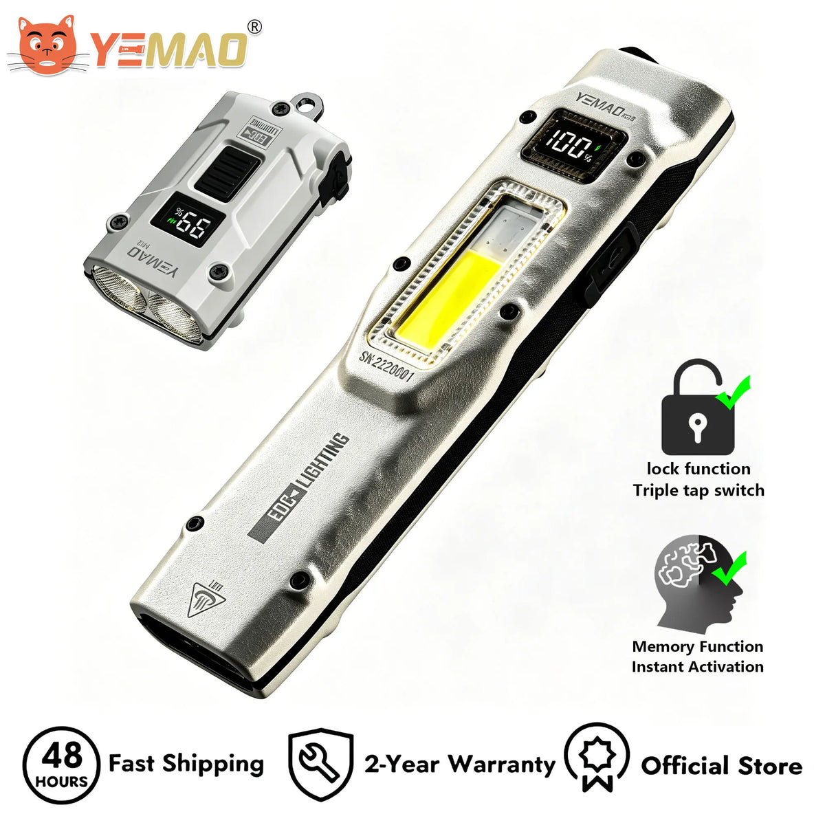lampe torche tactique led rechargeable uv argent noir moderne compact clip antibruit