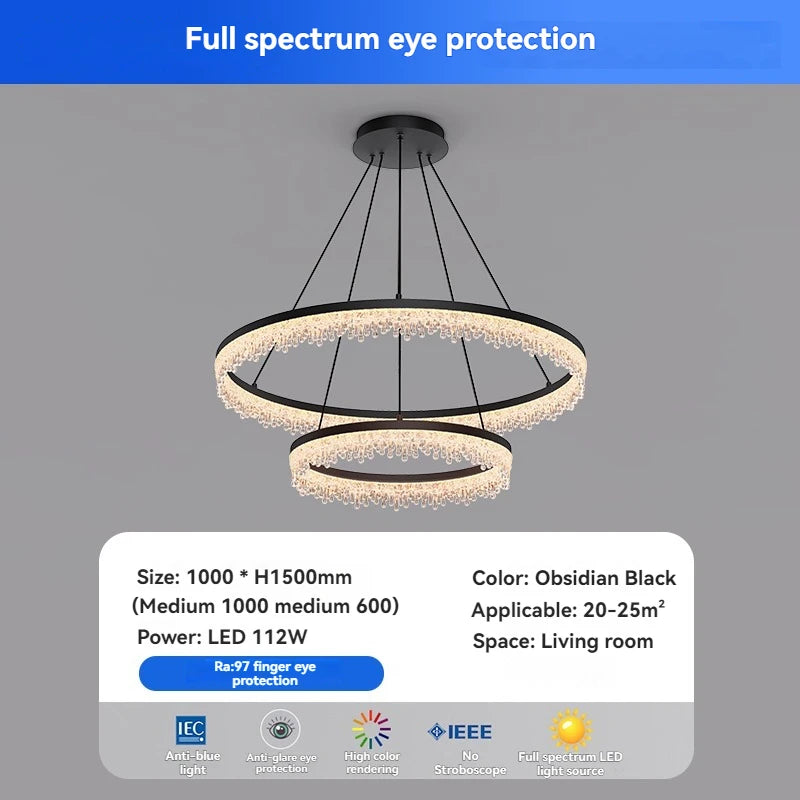 suspension lumineuse moderne transparentes noir circulaire chambre restaurant