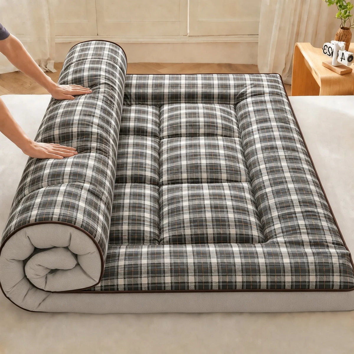 surmatelas matelassé épais motif carreaux écossais doux respirant anti acariens lit salon