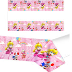 Kit décoration anniversaire princesse Peach complet avec nappe rose et assiettes