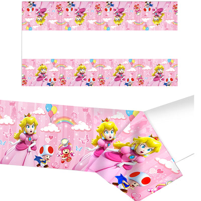 Kit décoration anniversaire princesse Peach complet avec nappe rose et assiettes