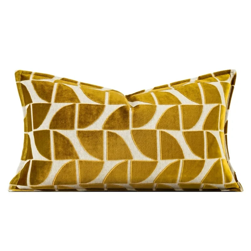 housse coussin jacquard géométrique or blanc moderne décoration canapé chaise maison carré polyester