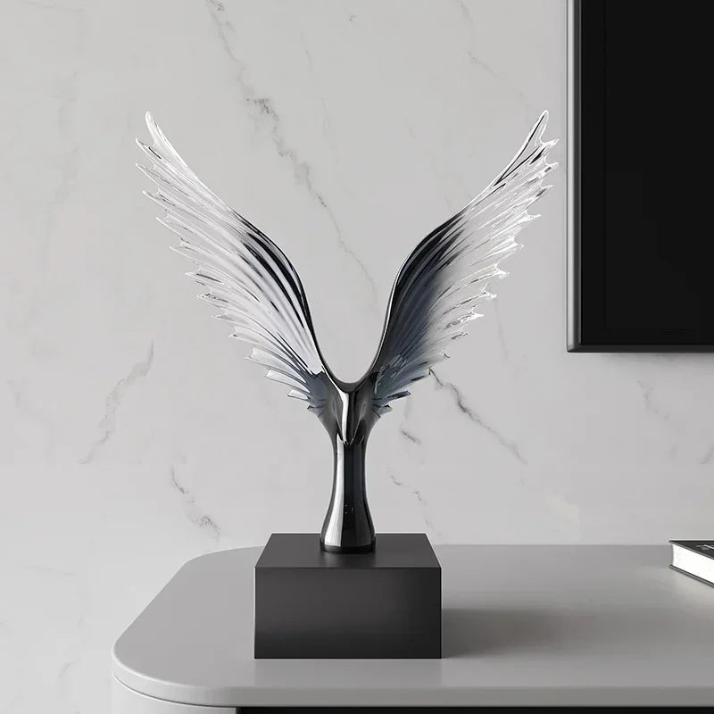 sculpture décorative moderne oiseau aigle noir ailes transparentes dimension 22x9x30