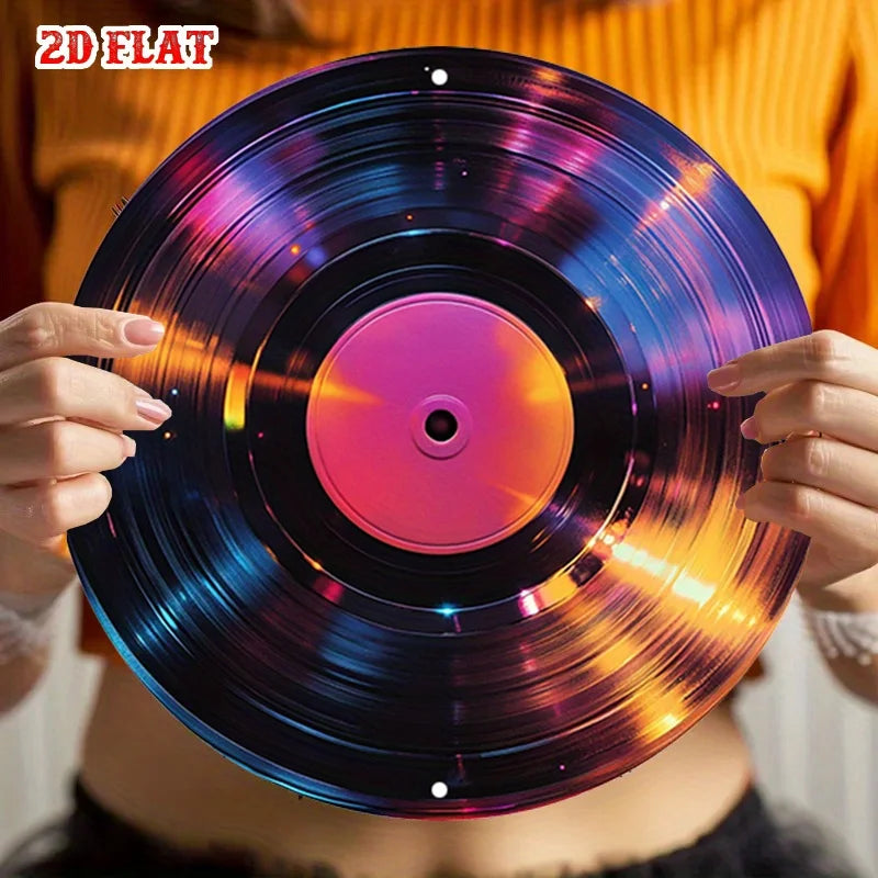 décoration murale disque vinyle rayures concentriques violet orange noir effet irisé moderne sans cadre