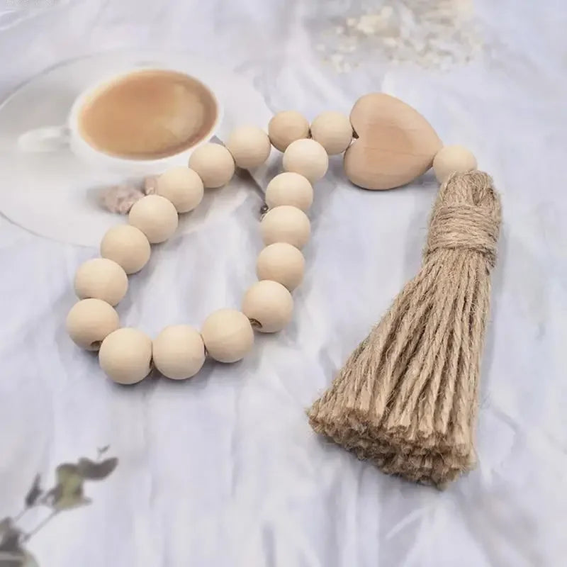 bracelet boho chic rondes coeur relief pompon coton beige clair unique naturel
