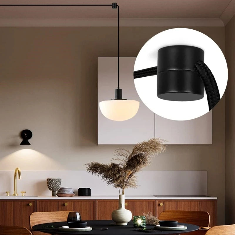 support suspension lampe mural crochet fixation câble électrique lustre moderne rond noir blanc