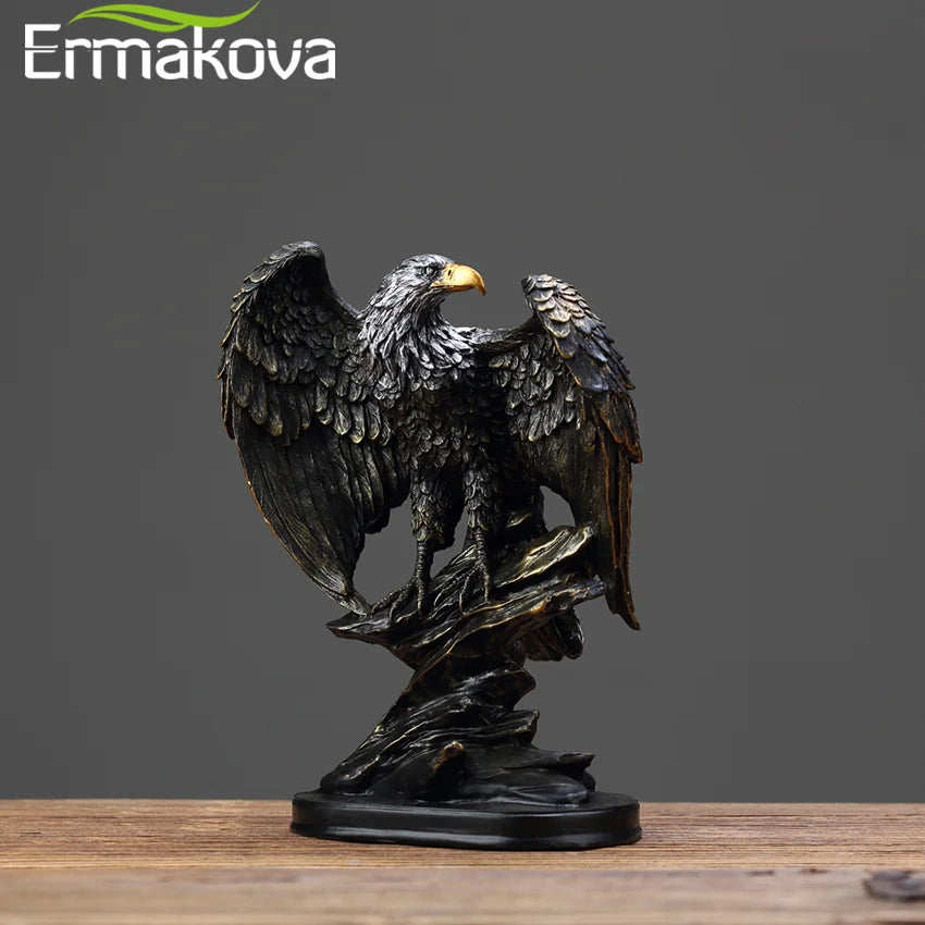statue aigle loup décoration noire or plumes réalistes maison salon