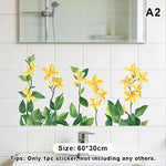 stickers muraux fleuris multicolores adhésifs art floral papillons lilas roses jaunes salon chambre deco