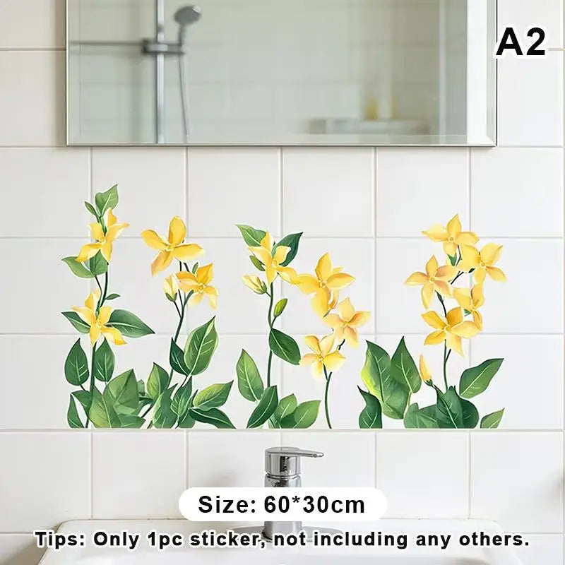 stickers muraux fleuris multicolores adhésifs art floral papillons lilas roses jaunes salon chambre deco