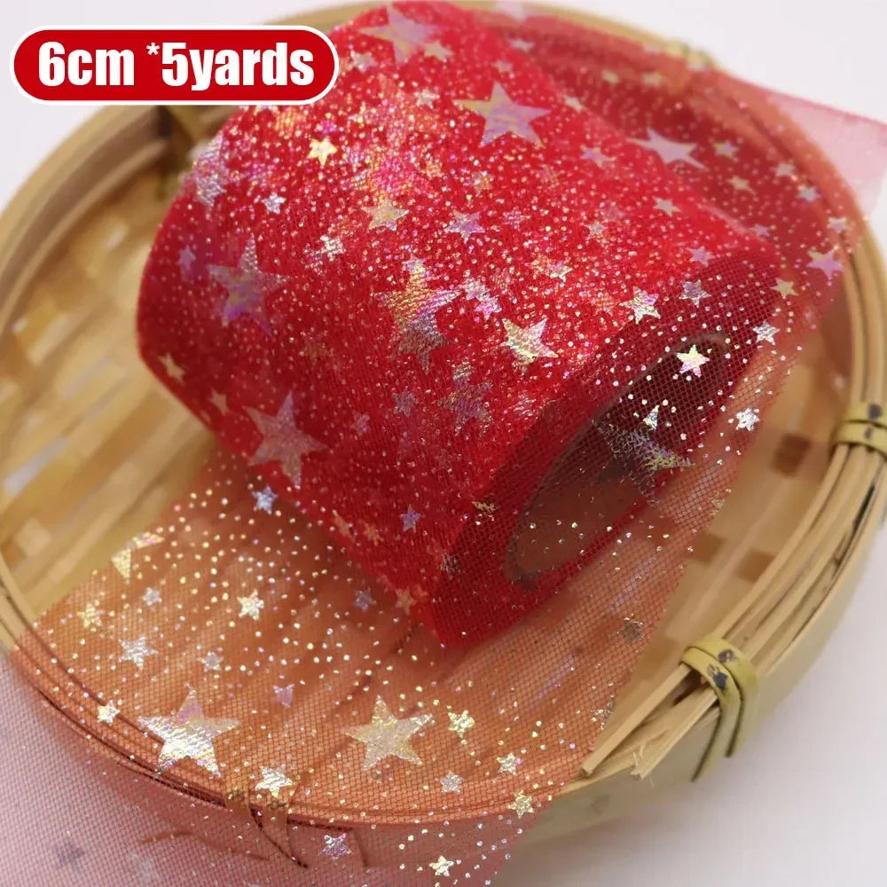 ruban tulle étoiles holographiques violet rose bleu clair noir blanc clips