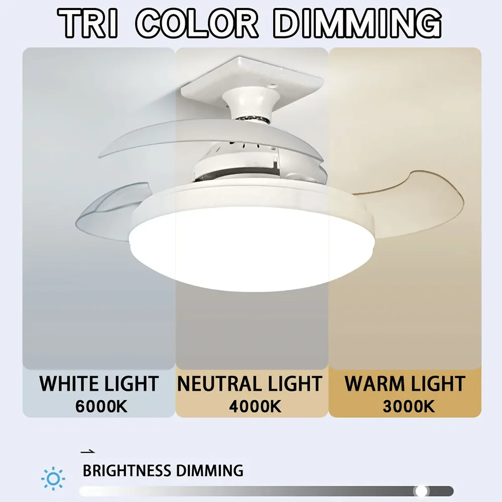ventilateur moderne blanc lumière intégrée télécommande fixe led silencieux ambiance rechargeable certifications