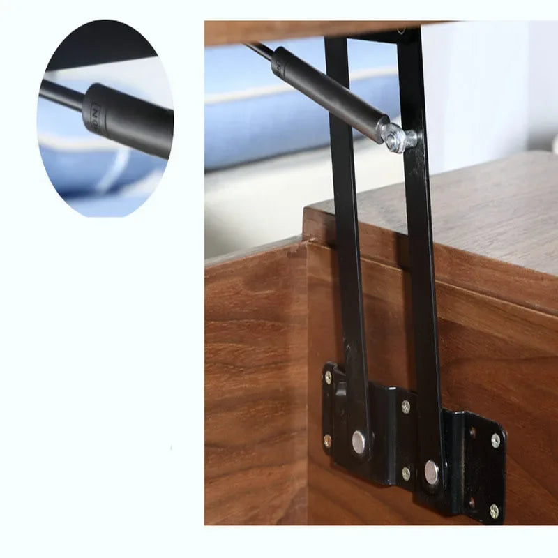 meuble cadre fer hydraulique table basse relevable moderne utilitaire kit deux pièces noir bois