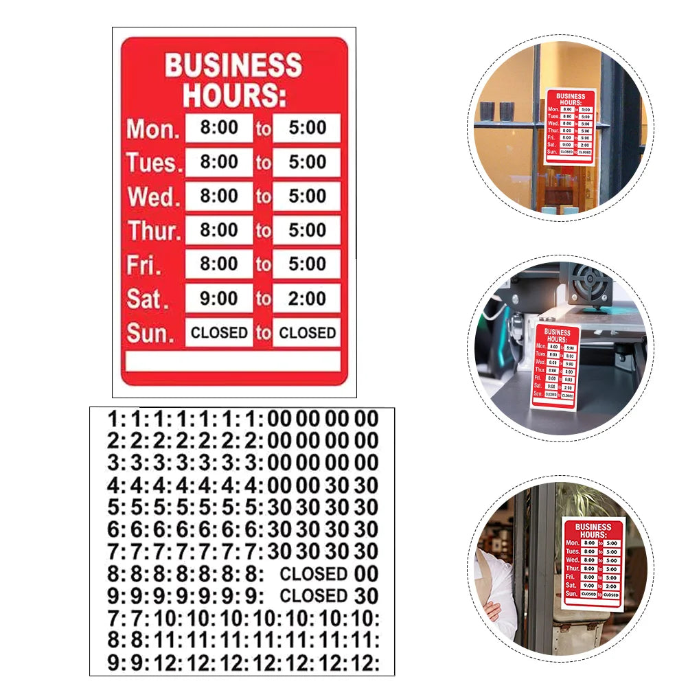 panneau horaires ouverture rouge blanc adhésif texte imprimé classique informatif business hours store hours