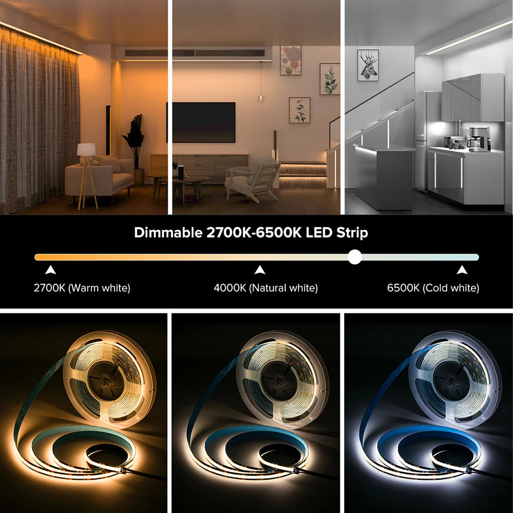 ruban led flexible noir blanc 640 lumières 2700k 6500k ip66 clips moderne