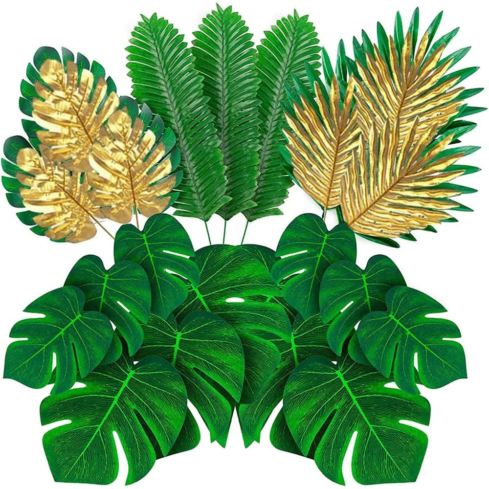 feuilles artificielles tropicales vert doré décoration moderne mariage anniversaire extérieur verte naturelle ludaua hawaïen
