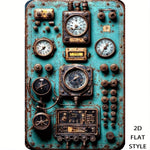 panneau contrôle vintage steampunk bleu vert doré métal vieilli émail noir