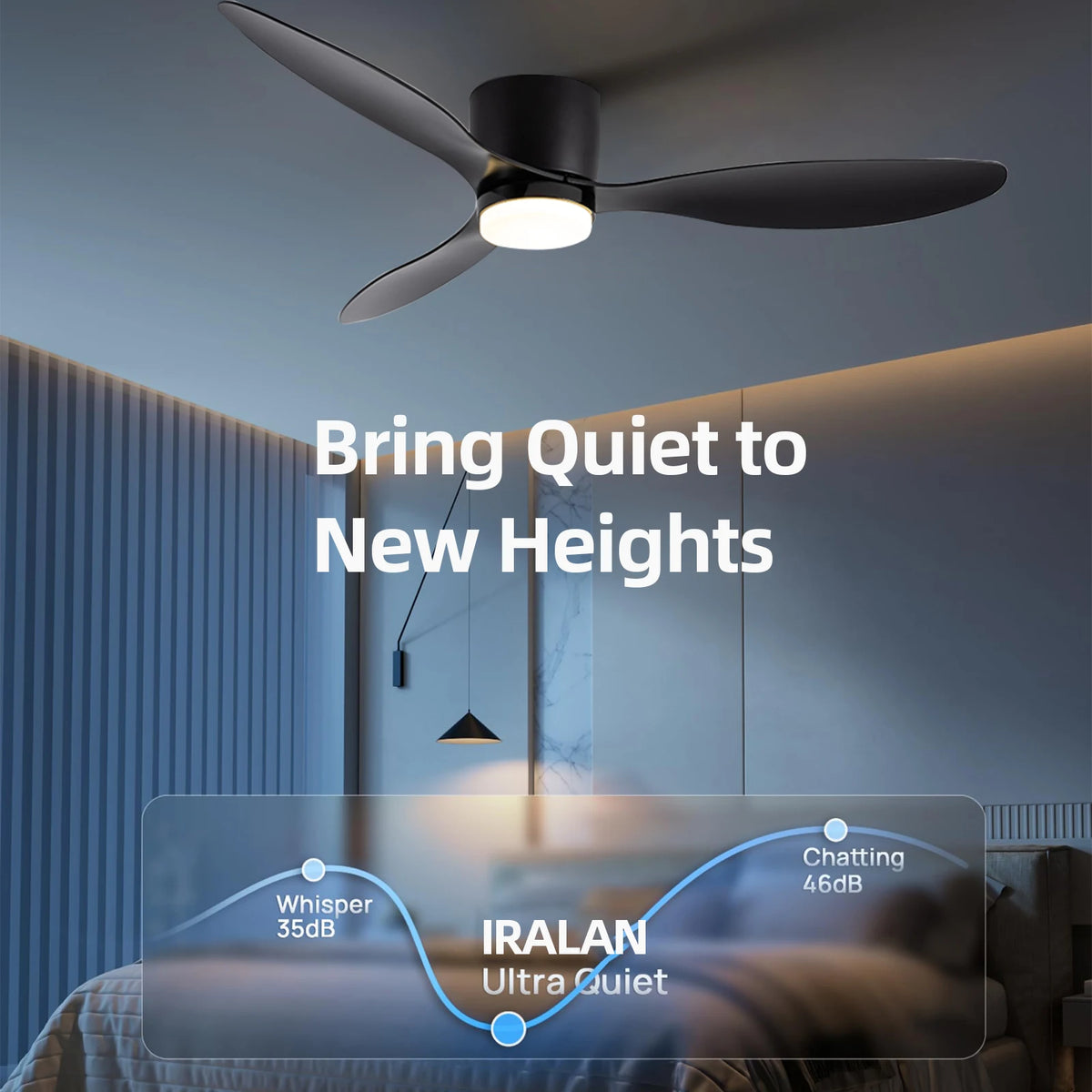 ventilateur led moderne noir six vitesses télécommande lumière réglable silencieux facile