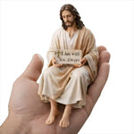statue jésus résine beige inscription toujours décoration croix religieuse réaliste petite taille