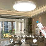 Lampe LED intelligente moderne blanc ronde télécommande fonction nuit dimmable réglage couleur sélection luminosité