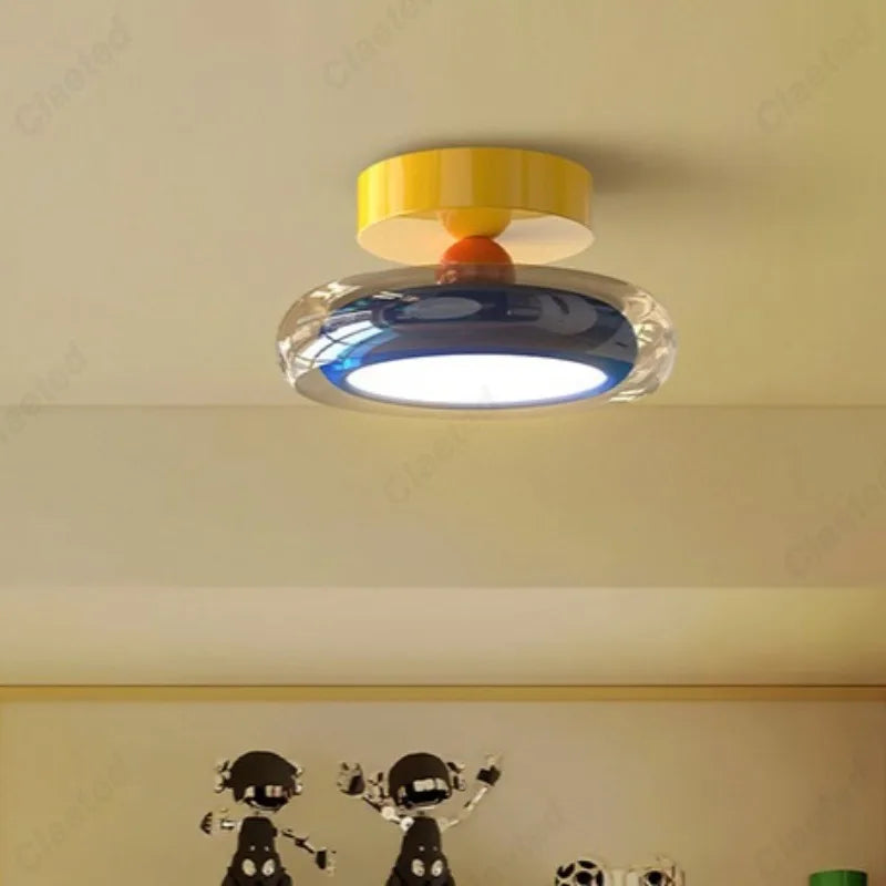 plafonnier moderne jaune bleu orange chambre enfant lumineux léger fixe décoratif figurines stickers ludique