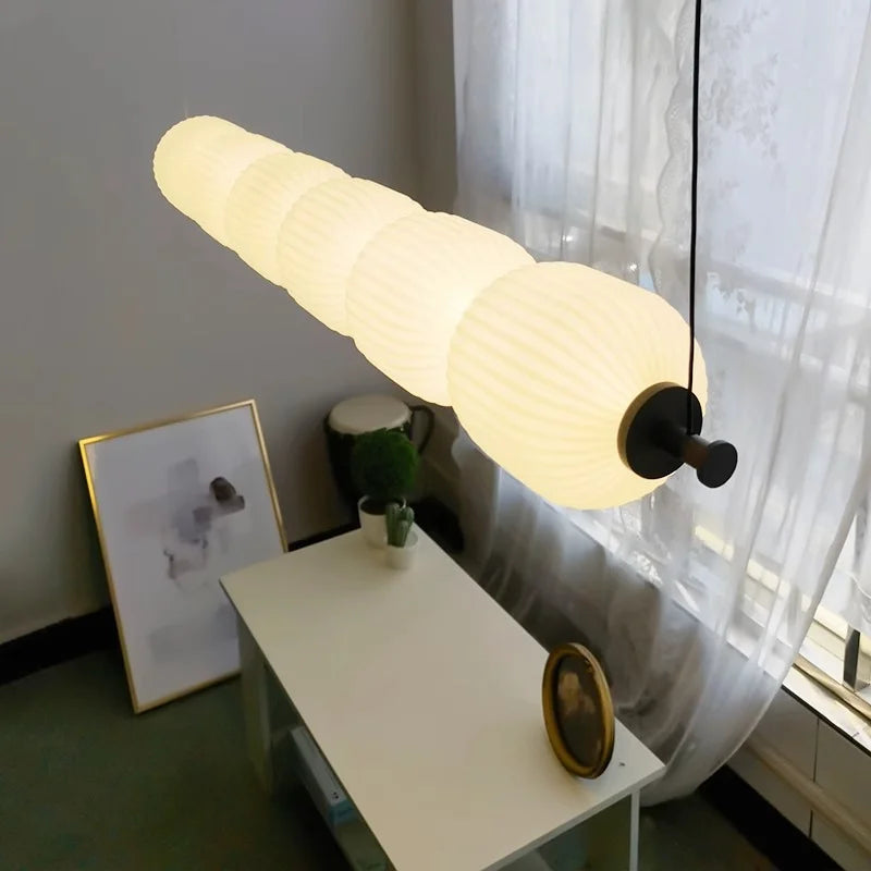 suspension lumineuse moderne blanc rayures horizontales opacité pince câble led