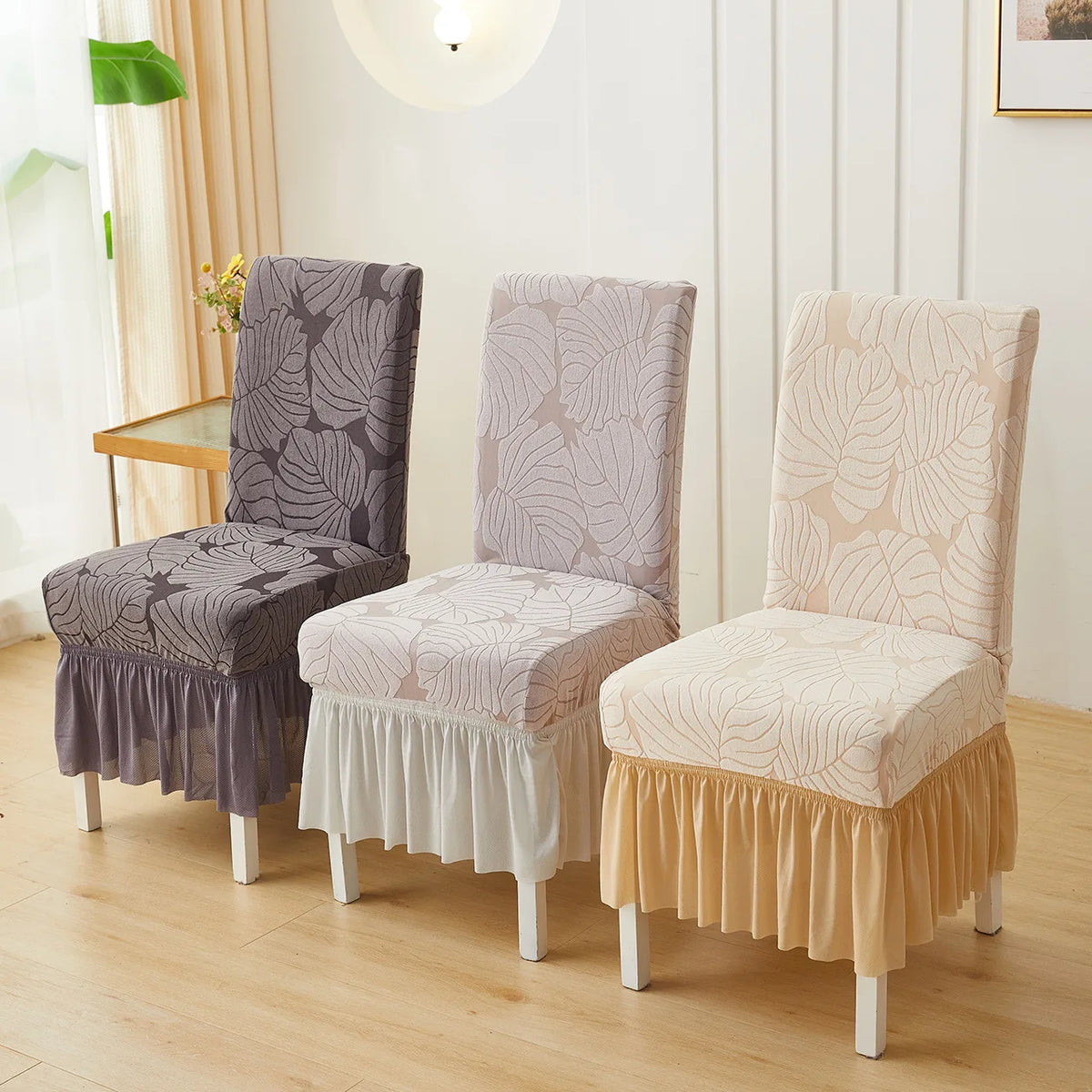 housse chaise moderne imprimé feuilles élastique décoration salon salle manger maison