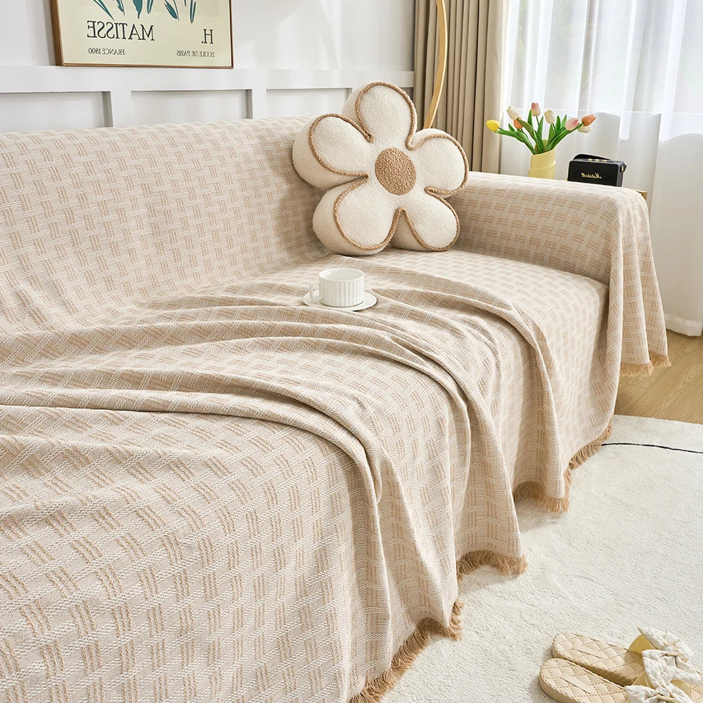 couverture géométrique moderne vert clair blanc polyester coton usage intérieur extérieur multisaison pique nique