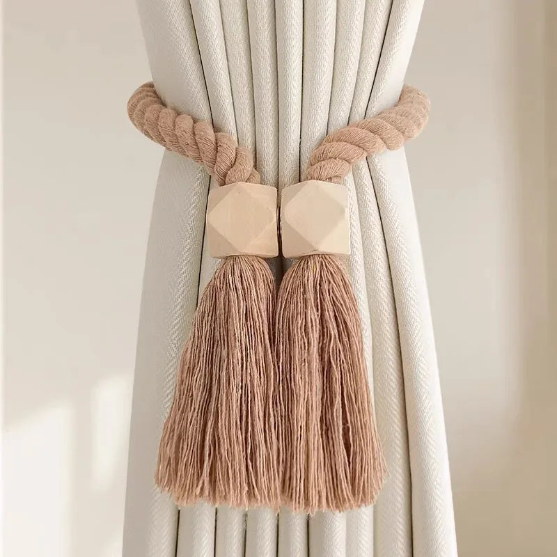 boucles rideau bois franges beige moderne bohème décoratives salle bain chambre