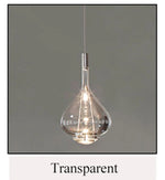 lampe suspendue moderne rose transparent fumé gris goutte forme allongée industriel fil apparent métal