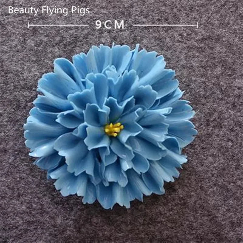 fleurs artificielles bleu clair blanches décoration murale 3d petals centre