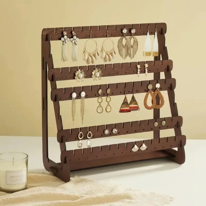 présentoir bijoux bois marron moderne rangement boucles d'oreilles polyèdre féminin.gca