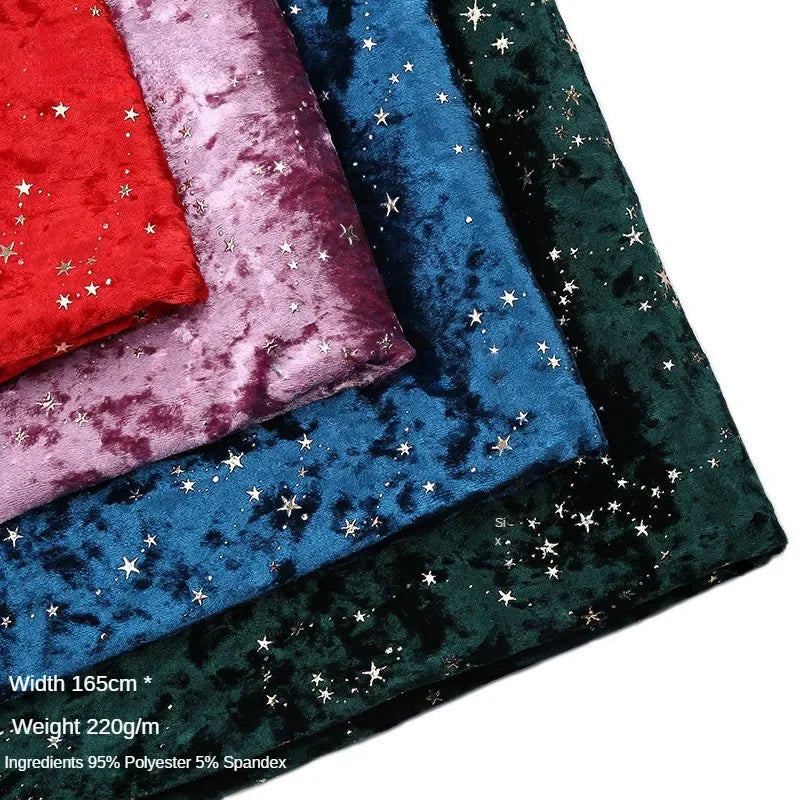 tissu velours étoiles dorées polyester spandex rouge violet bleu noir fond velouté opaquet couture
