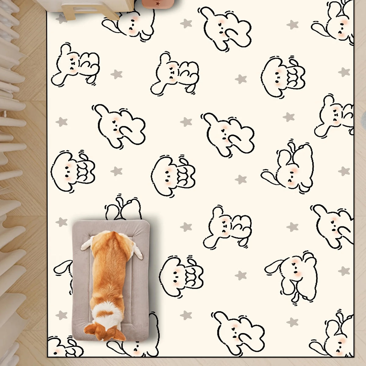 tapis imperméable anti dérapant rapide chiens blanc noir motif chiots étoiles moderne chambre animal