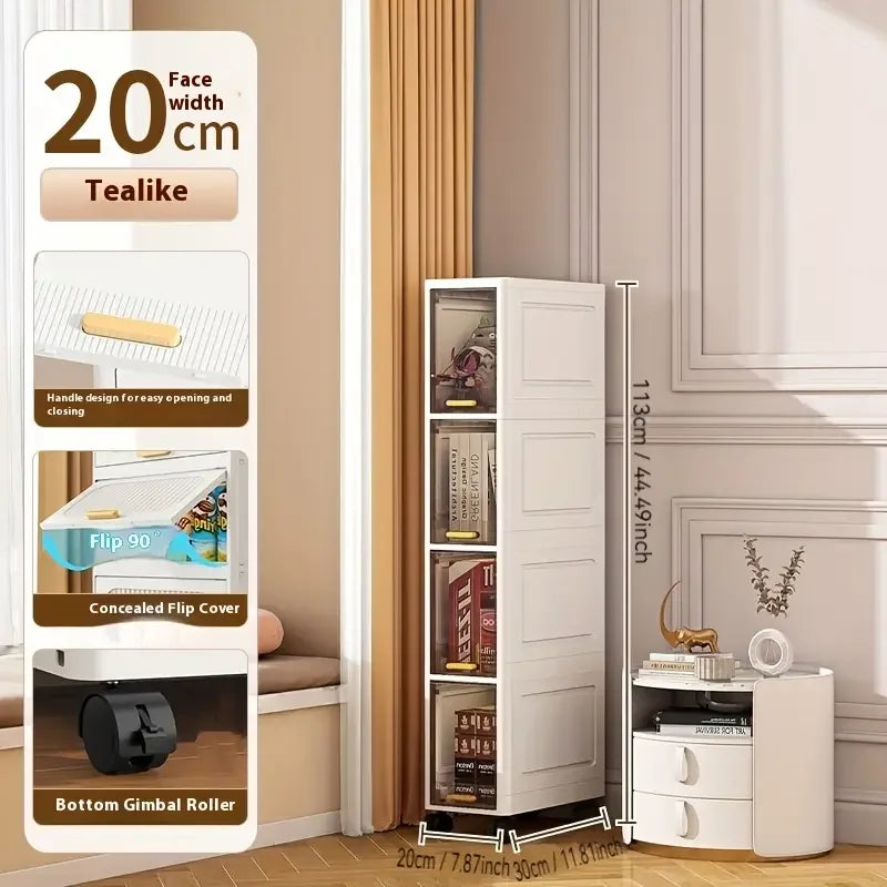 rangement mobile multi niveaux blanc transparent moderne roulettes echangement visible