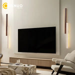 applique murale moderne pierre naturelle marron foncé led mur 130cm cuisine chambre salon