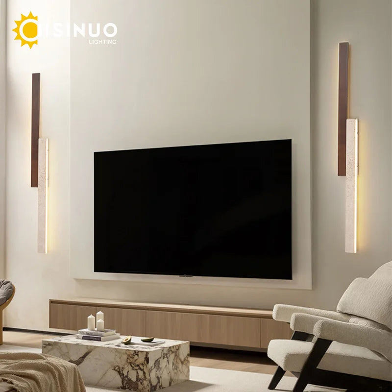 applique murale moderne pierre naturelle marron foncé led mur 130cm cuisine chambre salon