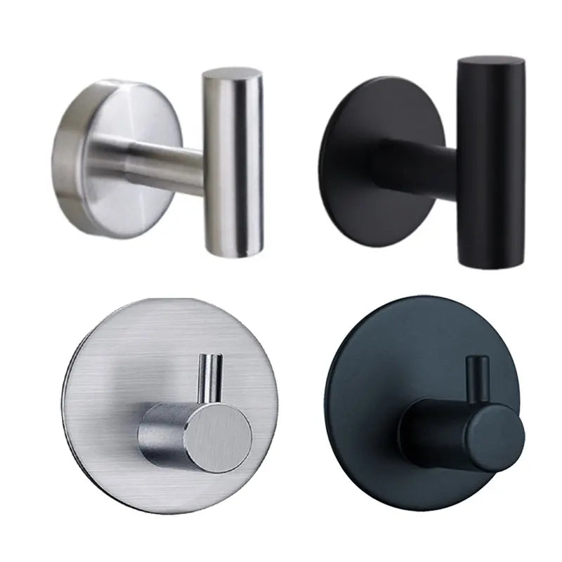 porte serviettes moderne argenté noir lisse auto adhésif inoxydable diamètre 5cm hauteur 3.3cm