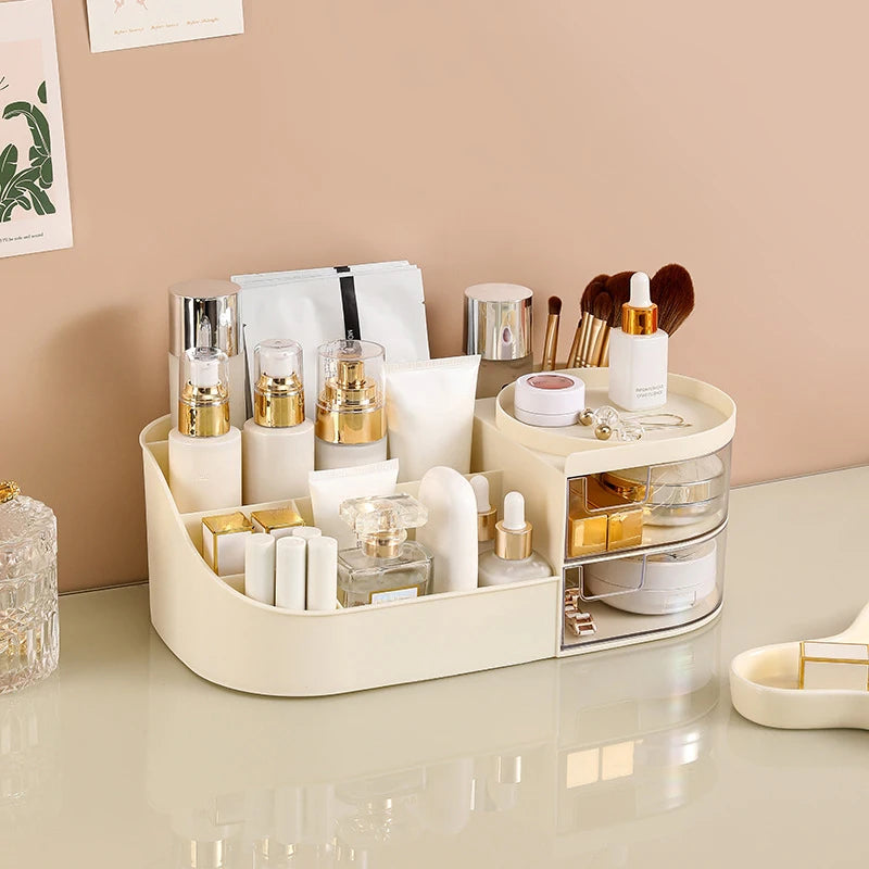 organisateur maquillage blanc rose minimaliste multifonctionnels compartments rangement cosmétiques officesupply