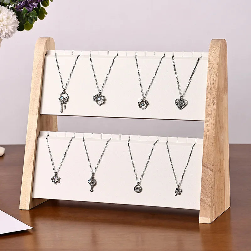 présentoir bijoux bois blanc moderne double couche clips colliers vert foncé