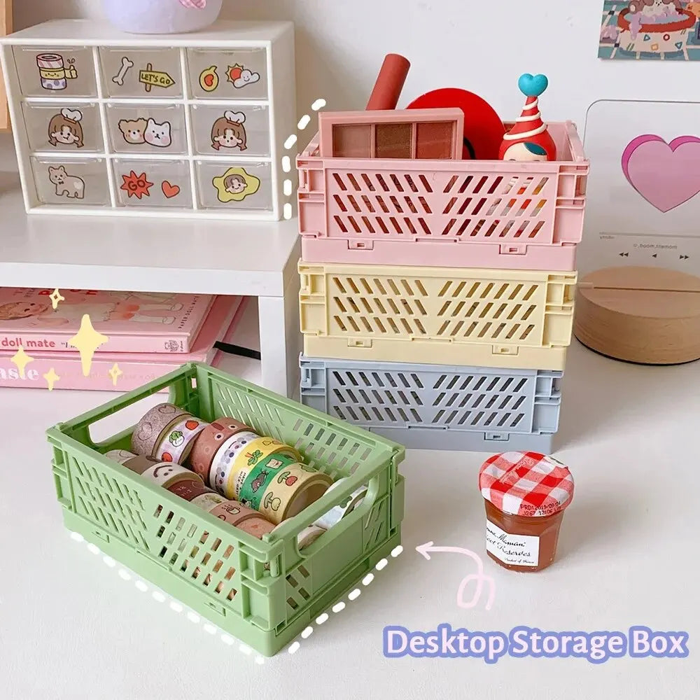 boîtes rangement pliables plastique vert clair rose pâle moderne perforations poignées rangement étudiant
